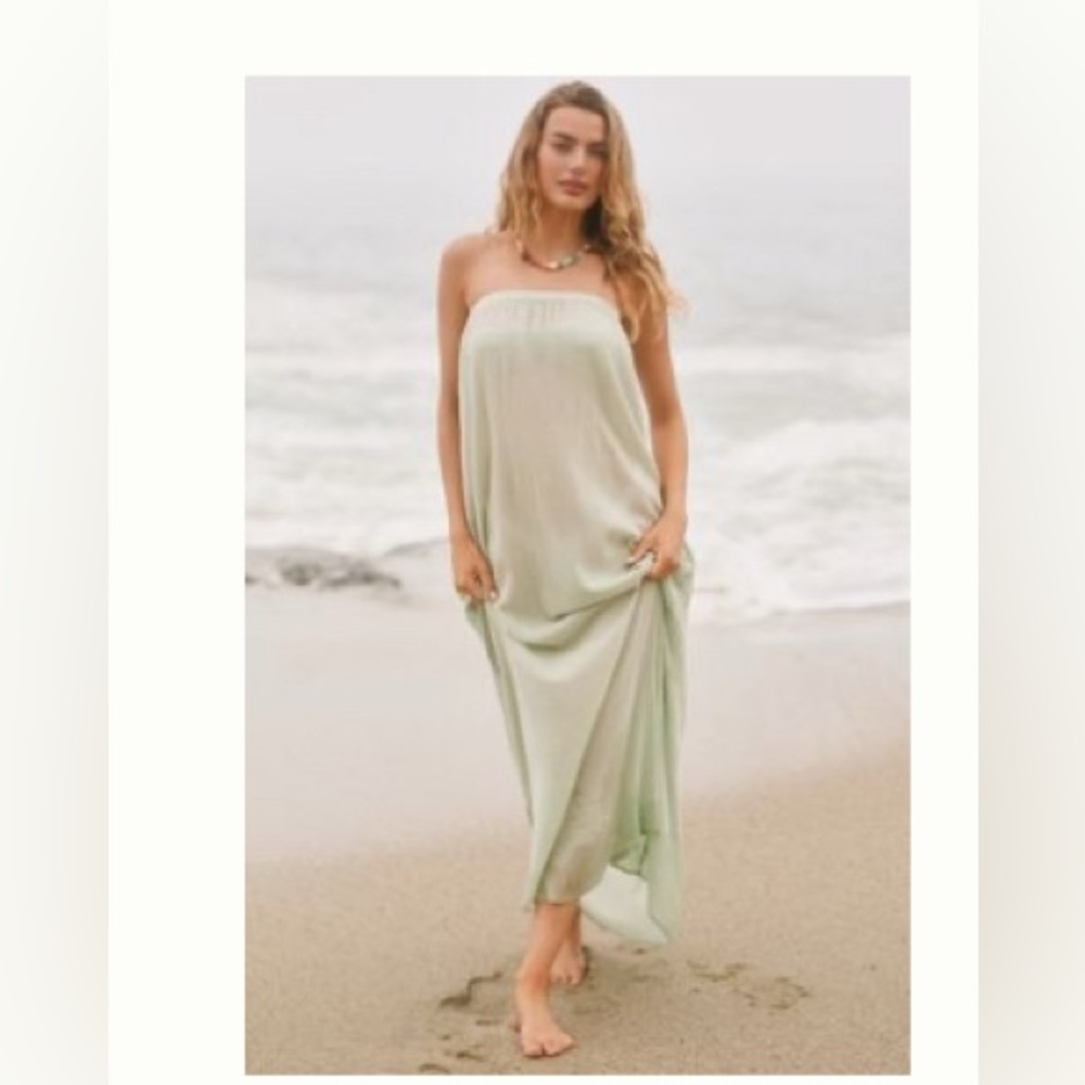 Anthropologie Celandine Strapless Maxi Swim Coverup in Light Sage
